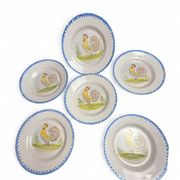 Série 6 assiettes faïence décor coq XXème