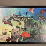 Very large framed surrealist collage by Alain Gaudet 1979