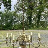 Lustre hollandais en laiton 8 feux années 60 - 85cmx1m23.