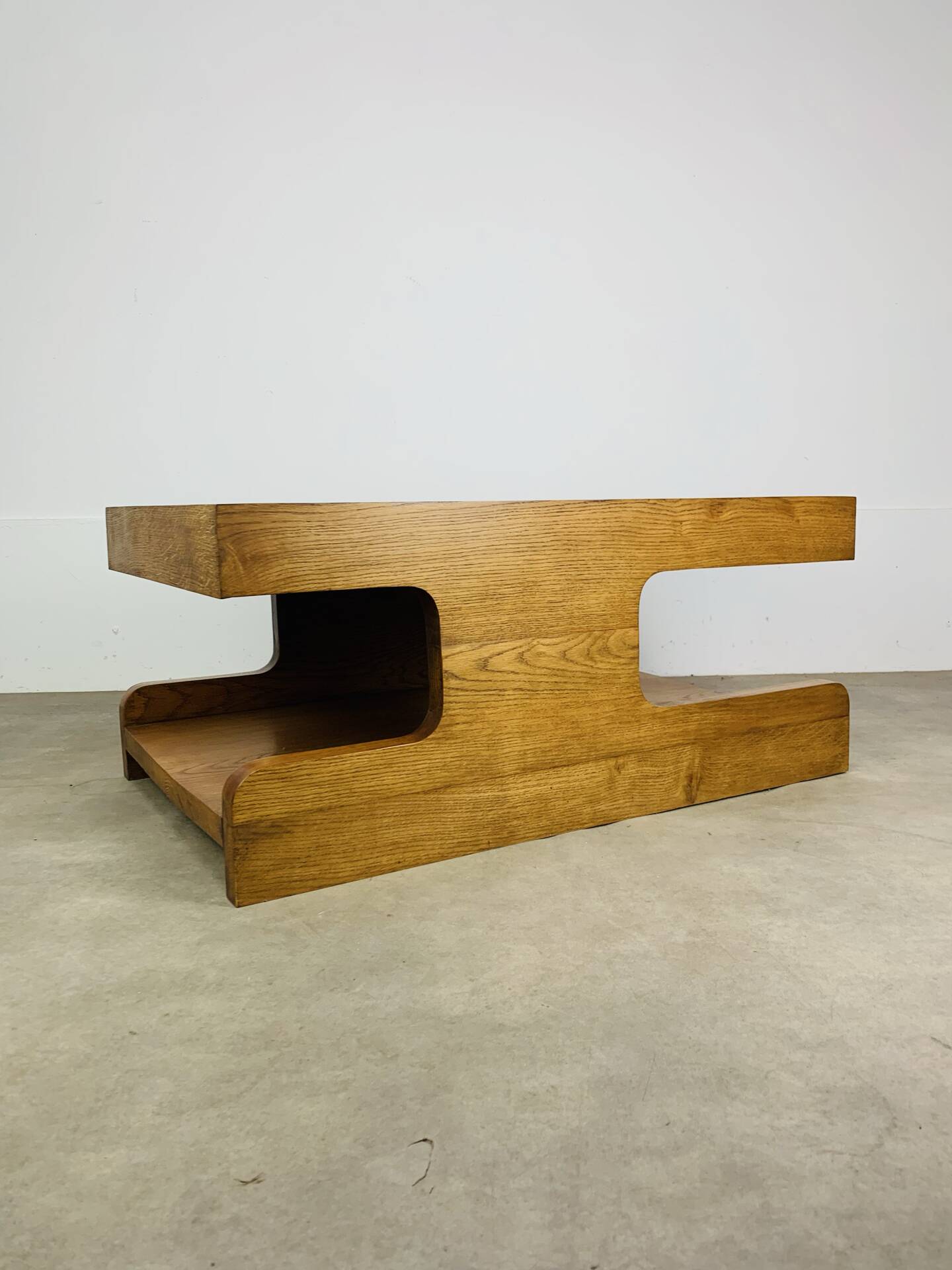 Brutalist coffee table made of solid wood from the 1970s.