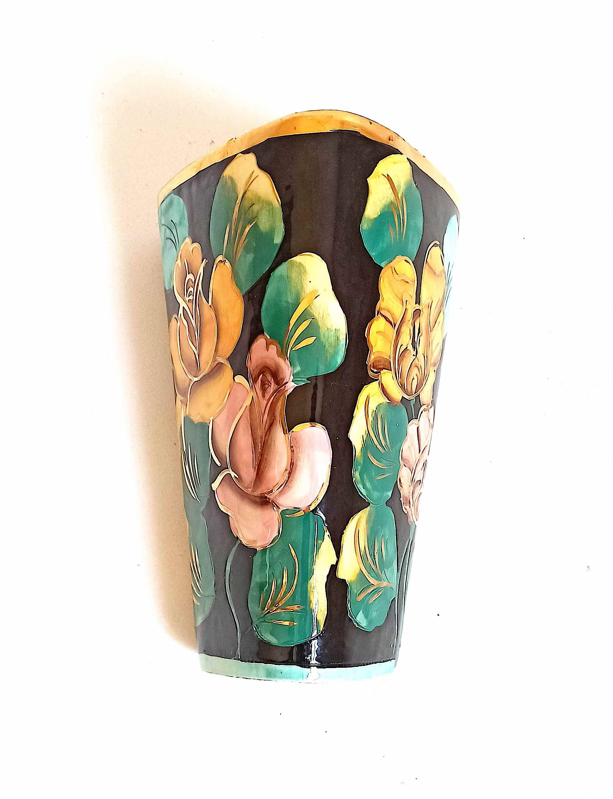 Vase Vallauris Monaco décor floral Hauteur 25,3 cm