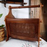 Antique wooden and cane magazine rack