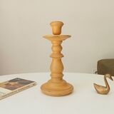 Vintage candle holder in weathered yellow wood