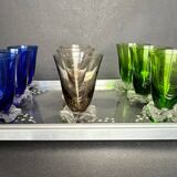 Service of 9 colored liqueur glasses