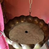 Italian Art Nouveau Hanging Bowl Pendant Lamps or Planters in Hand-Hammered Brass, 1890s, Set of 2