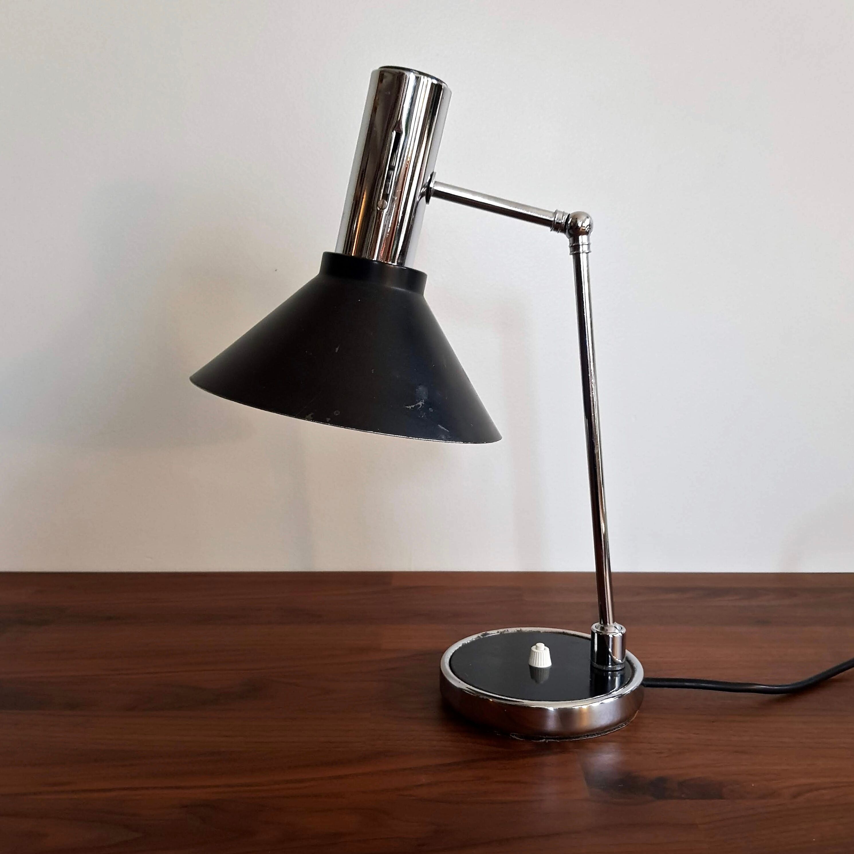 Vintage and Italian black lamp chrome with two ball joints