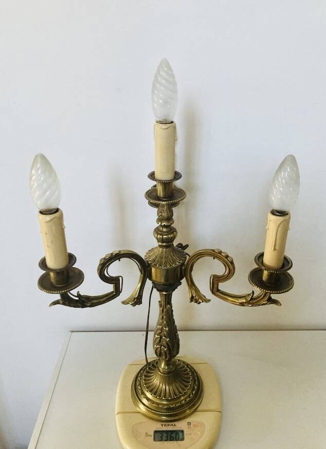 Large table lamps in solid bronze, decorated with acanthus leaves.