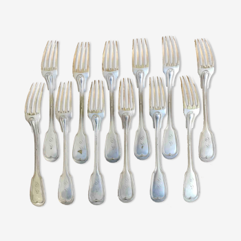 Lot de 12 fourchettes en métal argenté Cailar Bayard orfèvre