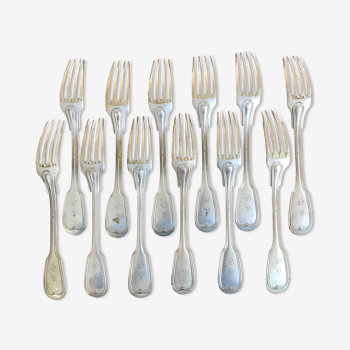 Set of 12 forks in silver metal Cailar Bayard goldsmith