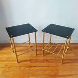 Pair of vintage 70s glass and brass sofa ends