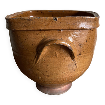 XXL glazed earthenware cache pot from the countryside, planter 1950