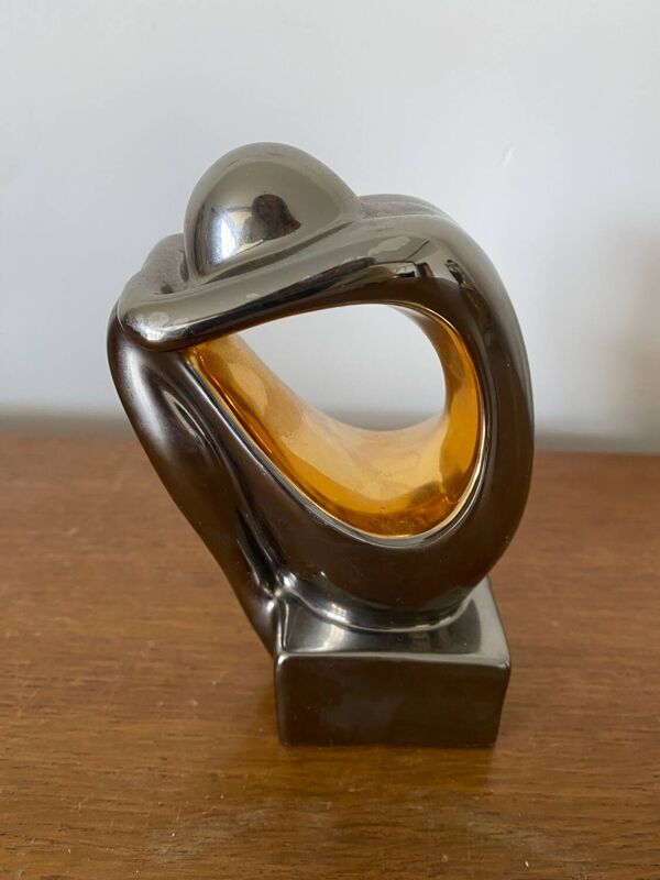 Ancienne sculpture Galos porcelaine grise & dorée design décoration