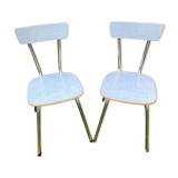2 blue formica chairs