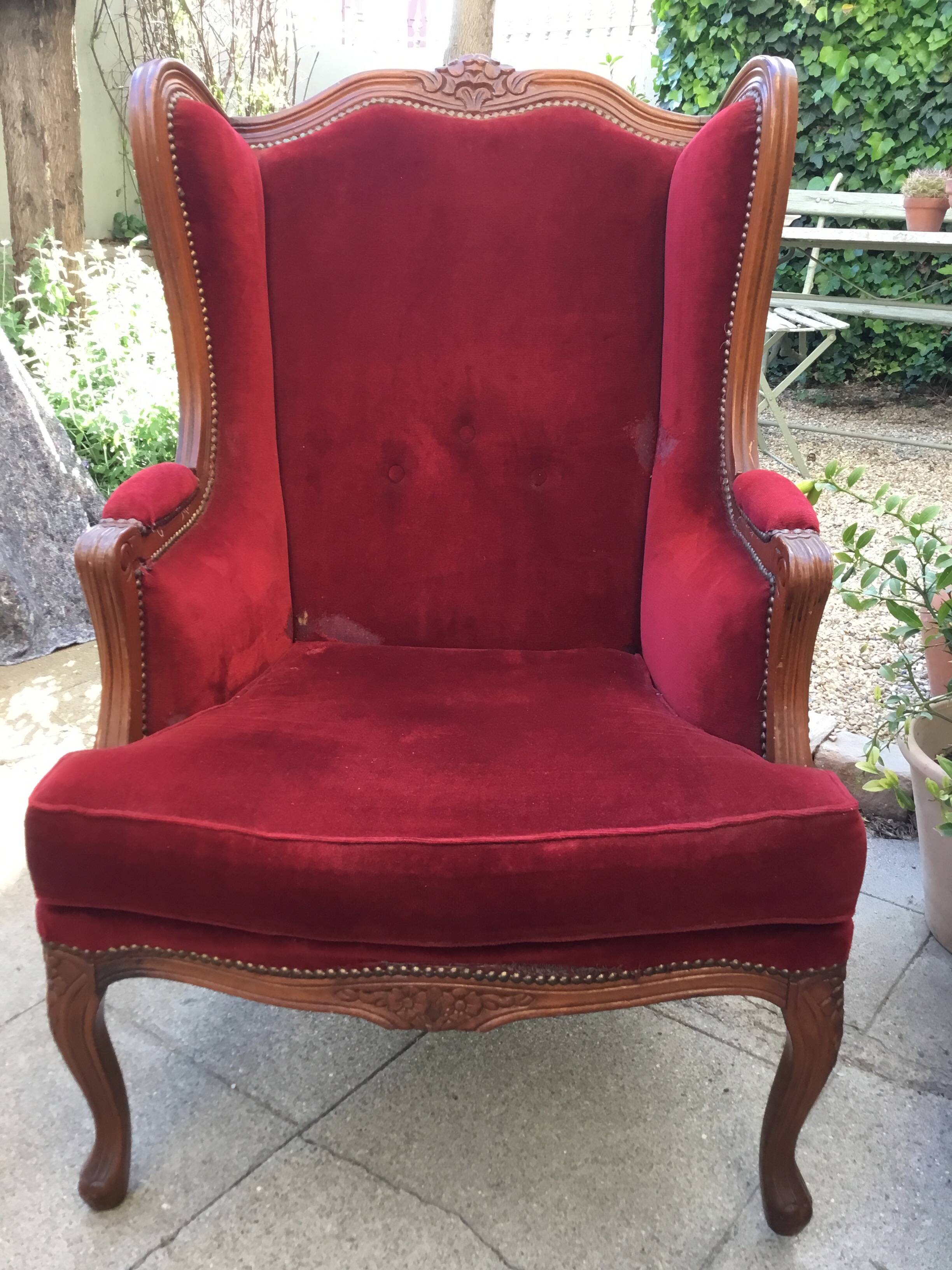 Louis XV style carved wooden winged bergère