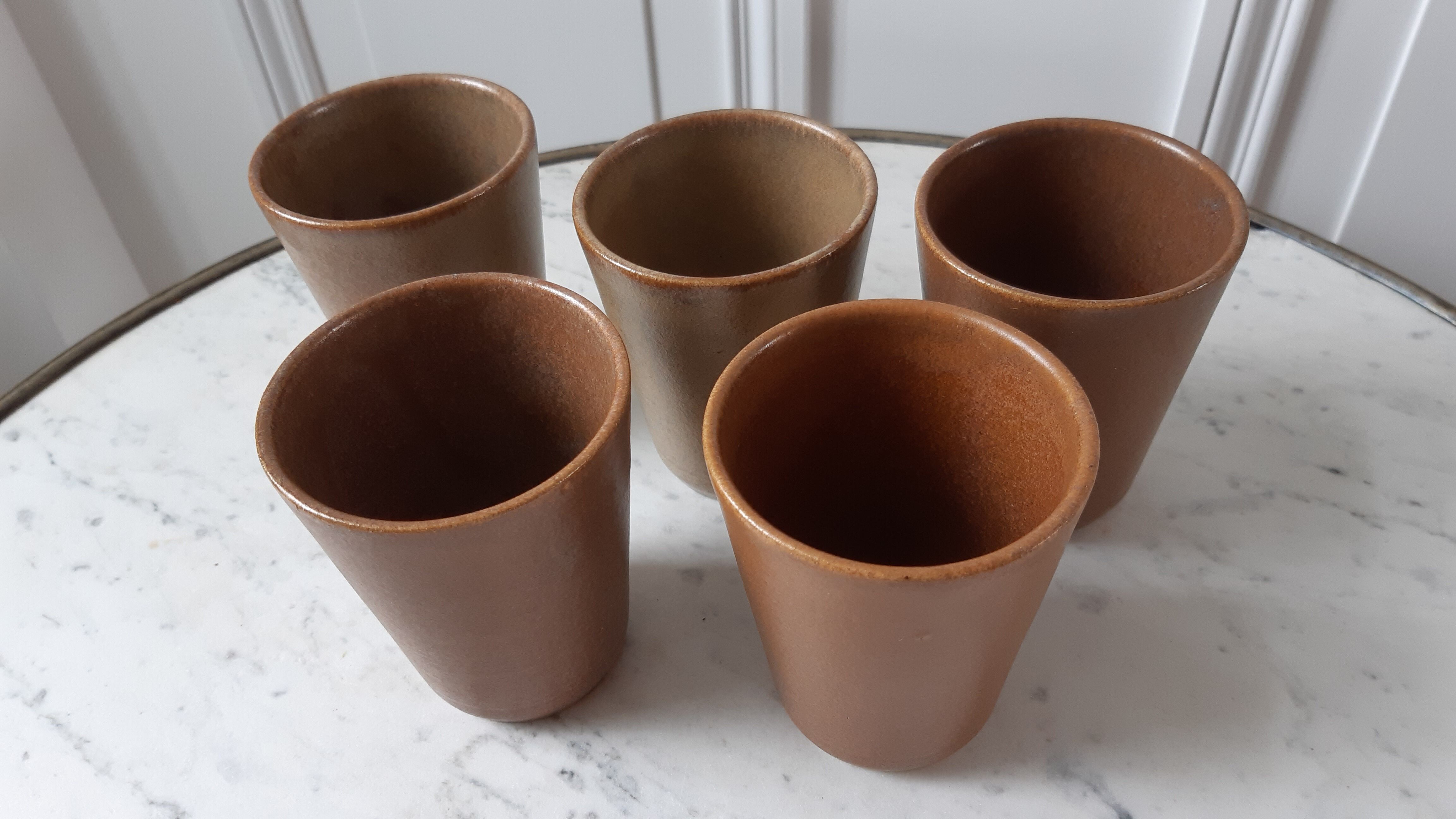 Set of 5 glasses in Digoin stoneware years 60-70