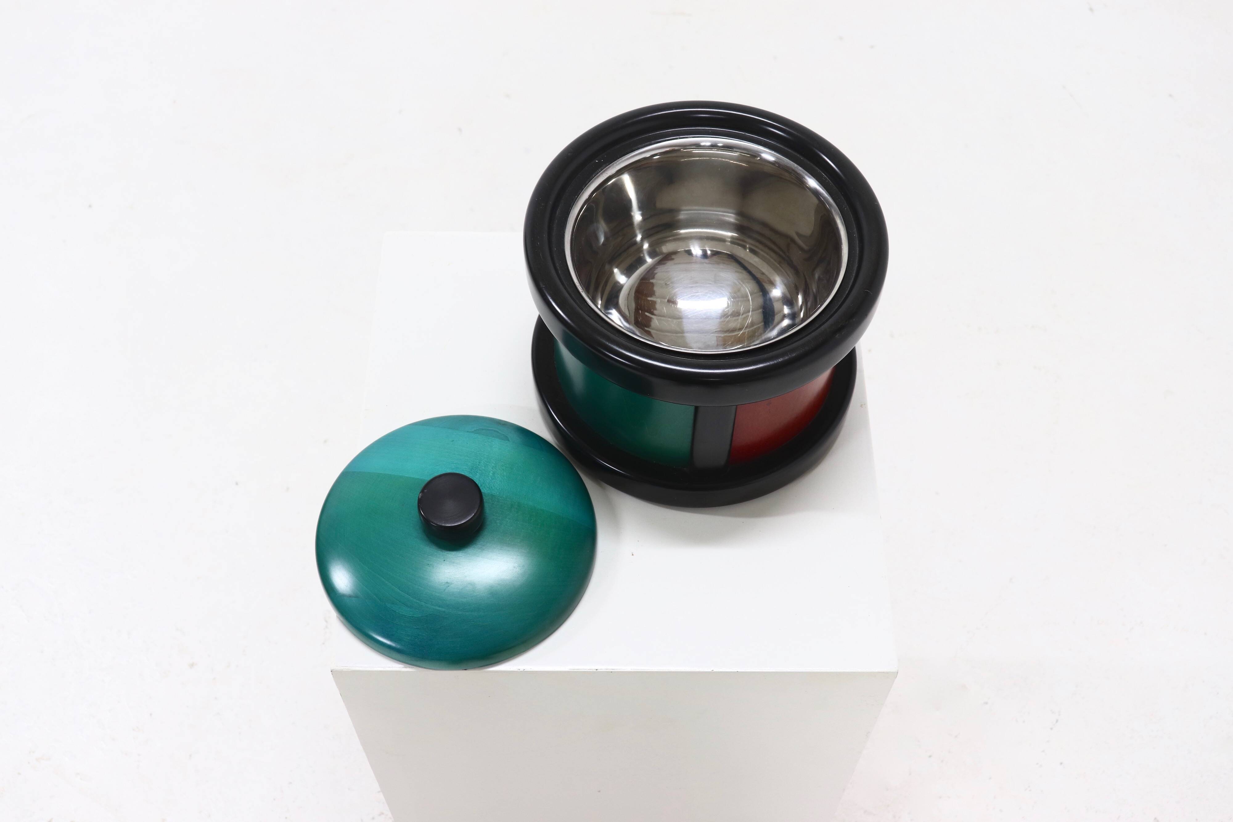 Postmodern Italian Wooden Ice Bucket by Pietro Manzoni 1980s