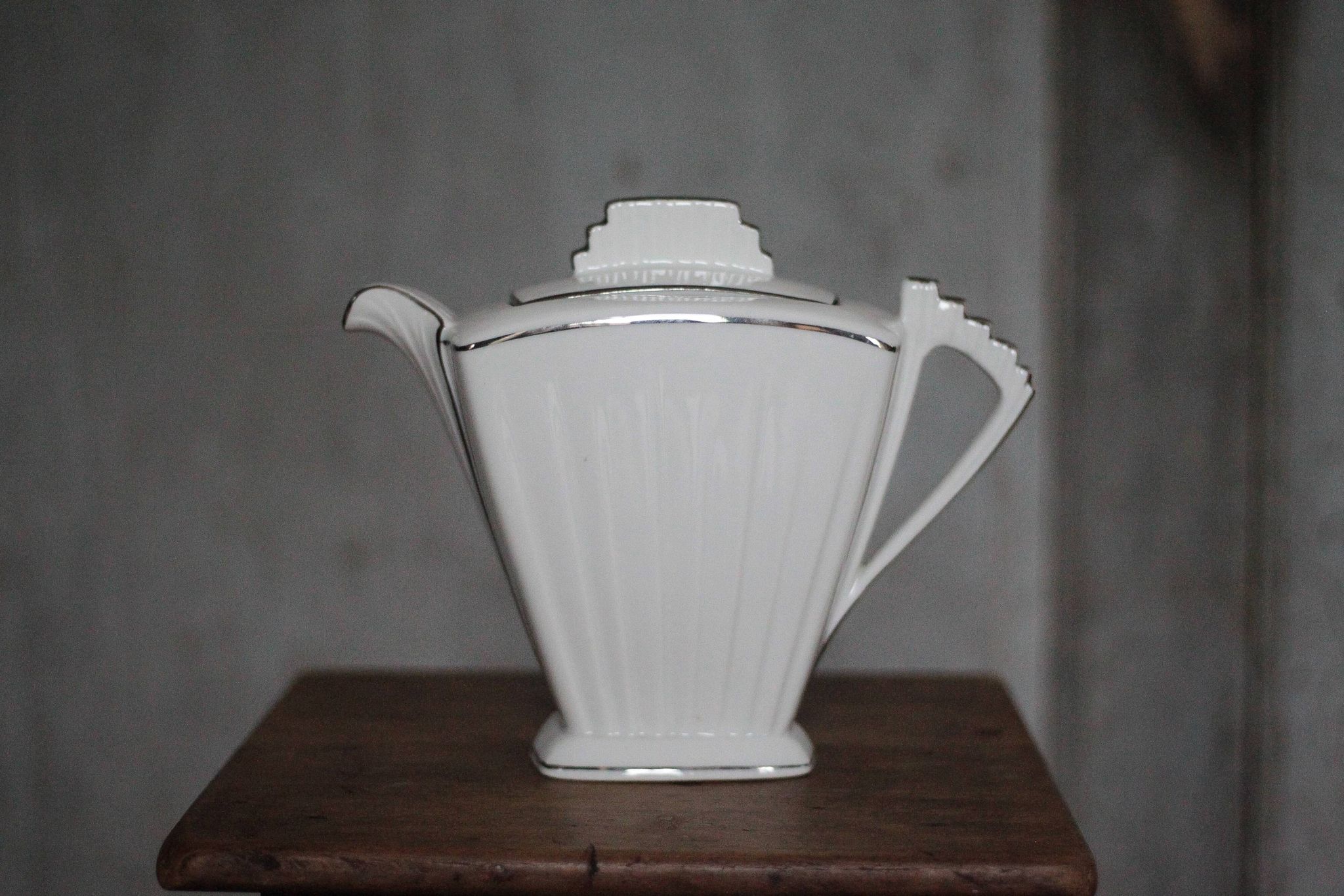Art Deco porcelain teapot in a fan shape, Limoges porcelain coffee pot