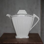 Art Deco porcelain teapot in a fan shape, Limoges porcelain coffee pot