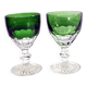Set of 2 green cut crystal Rhine wine glasses, double H10.8cm.