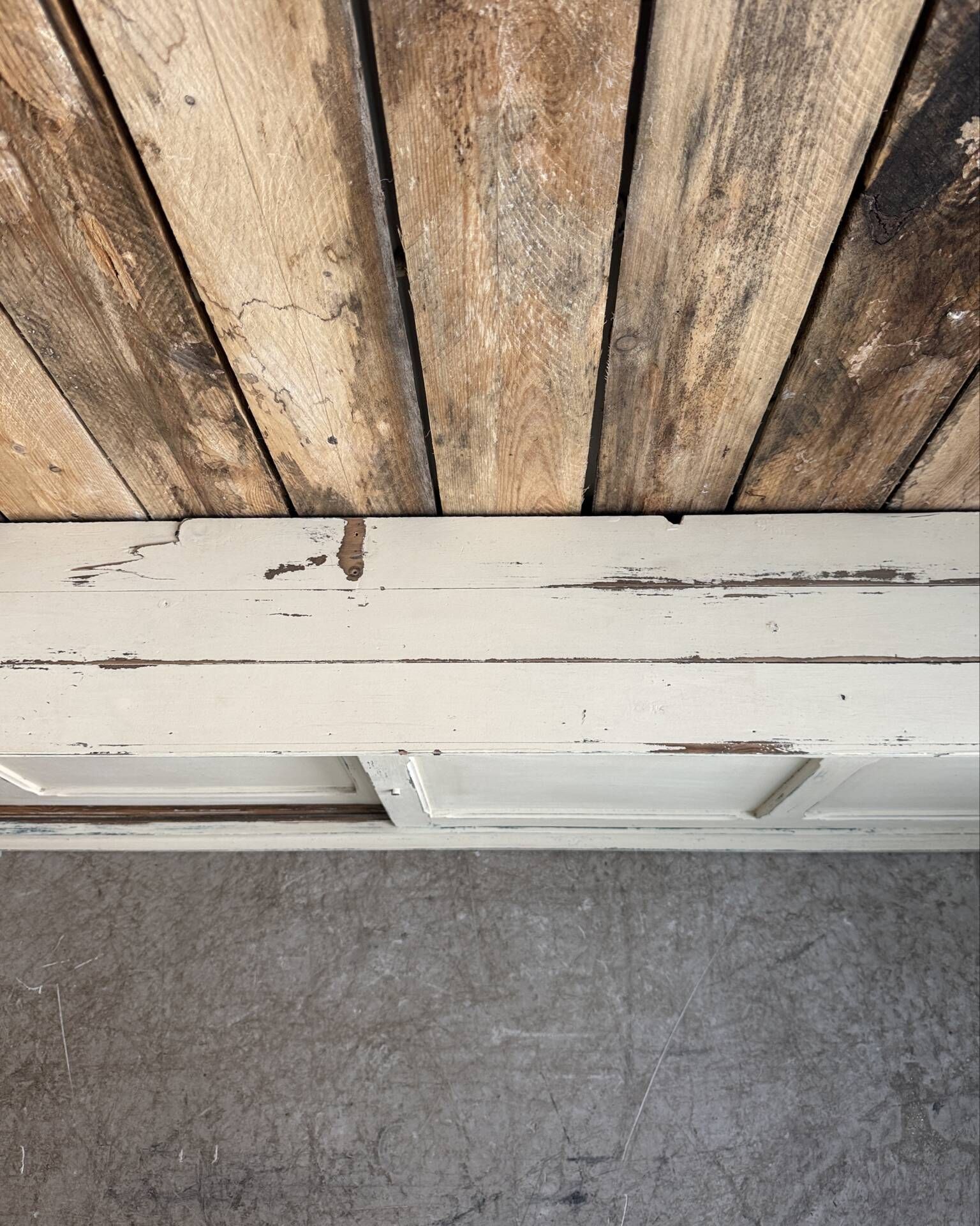 Vintage patinated work cabinet with sliding doors (renovated)