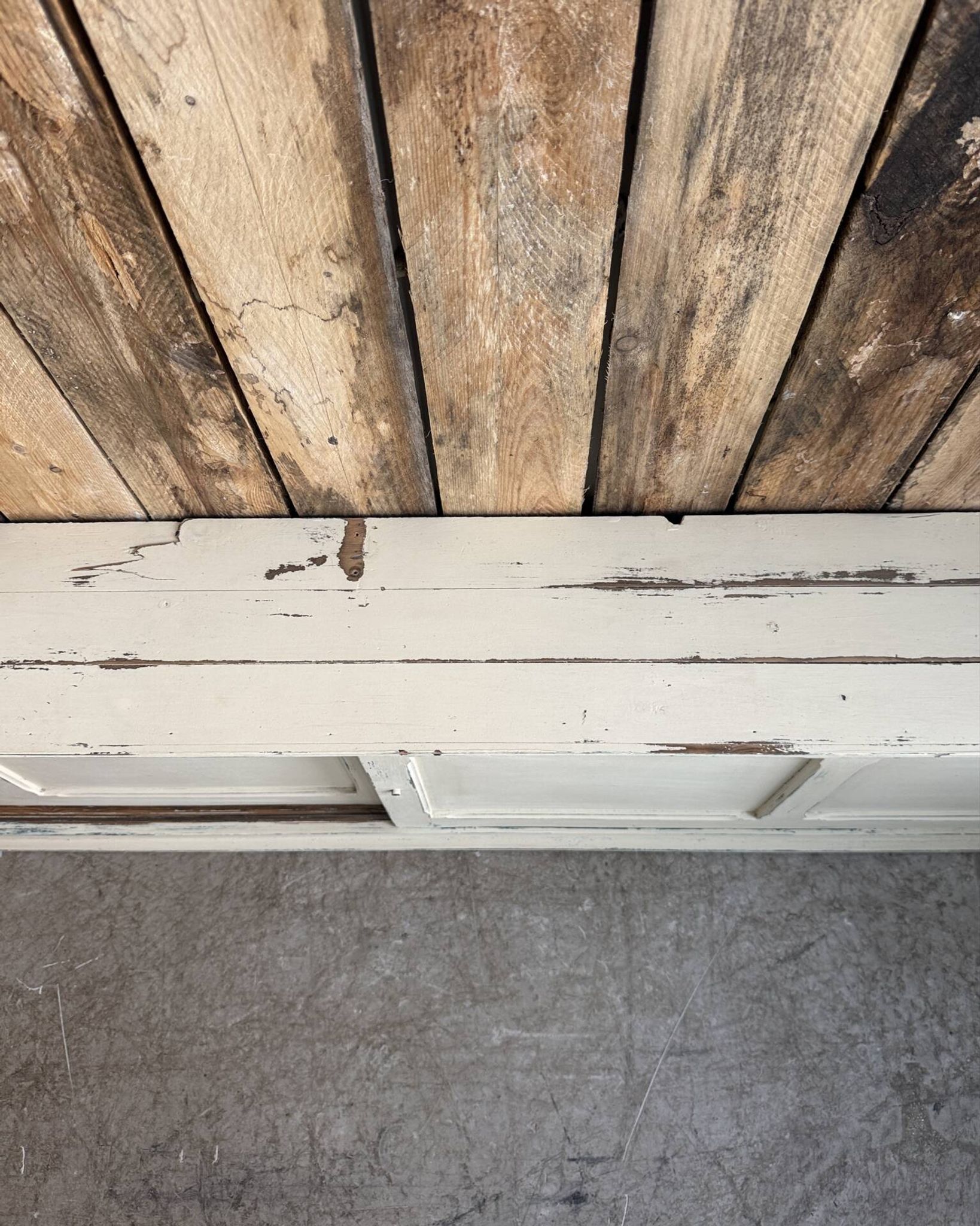 Vintage patinated work cabinet with sliding doors (renovated)