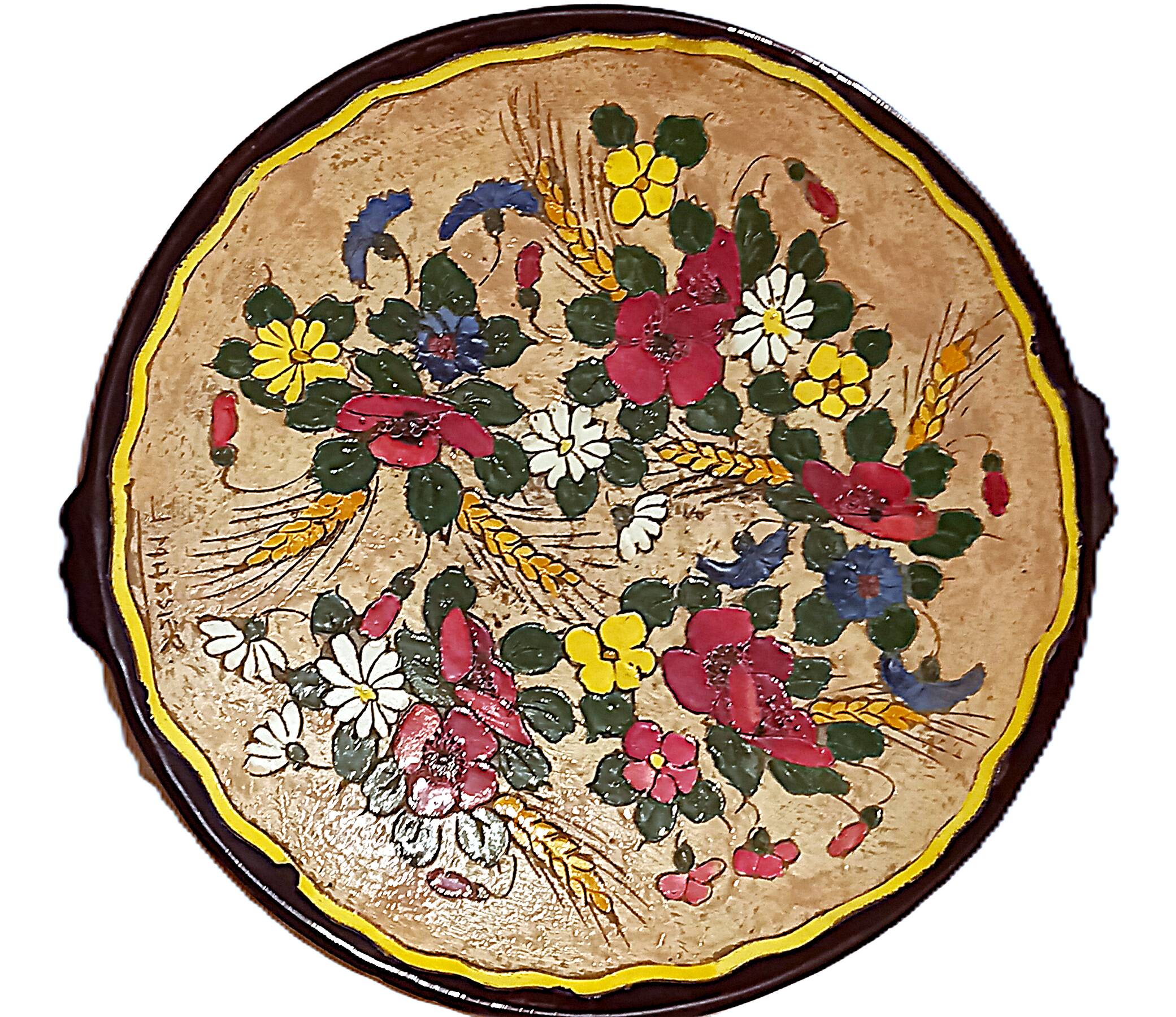 Ceramic plate Jérôme Massier Vallauris 1932-1935 cloisonné flower decoration