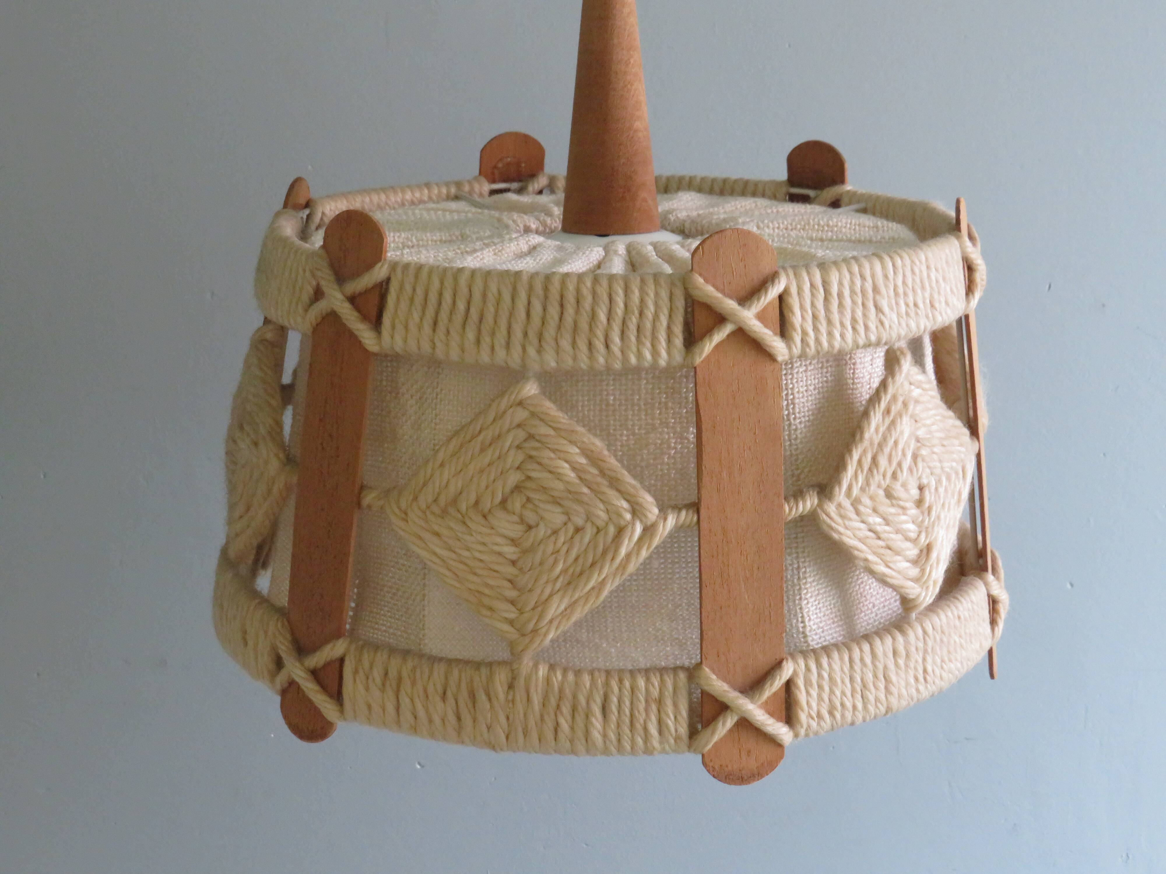 Suspension vintage en jute, teck et corde, 1960