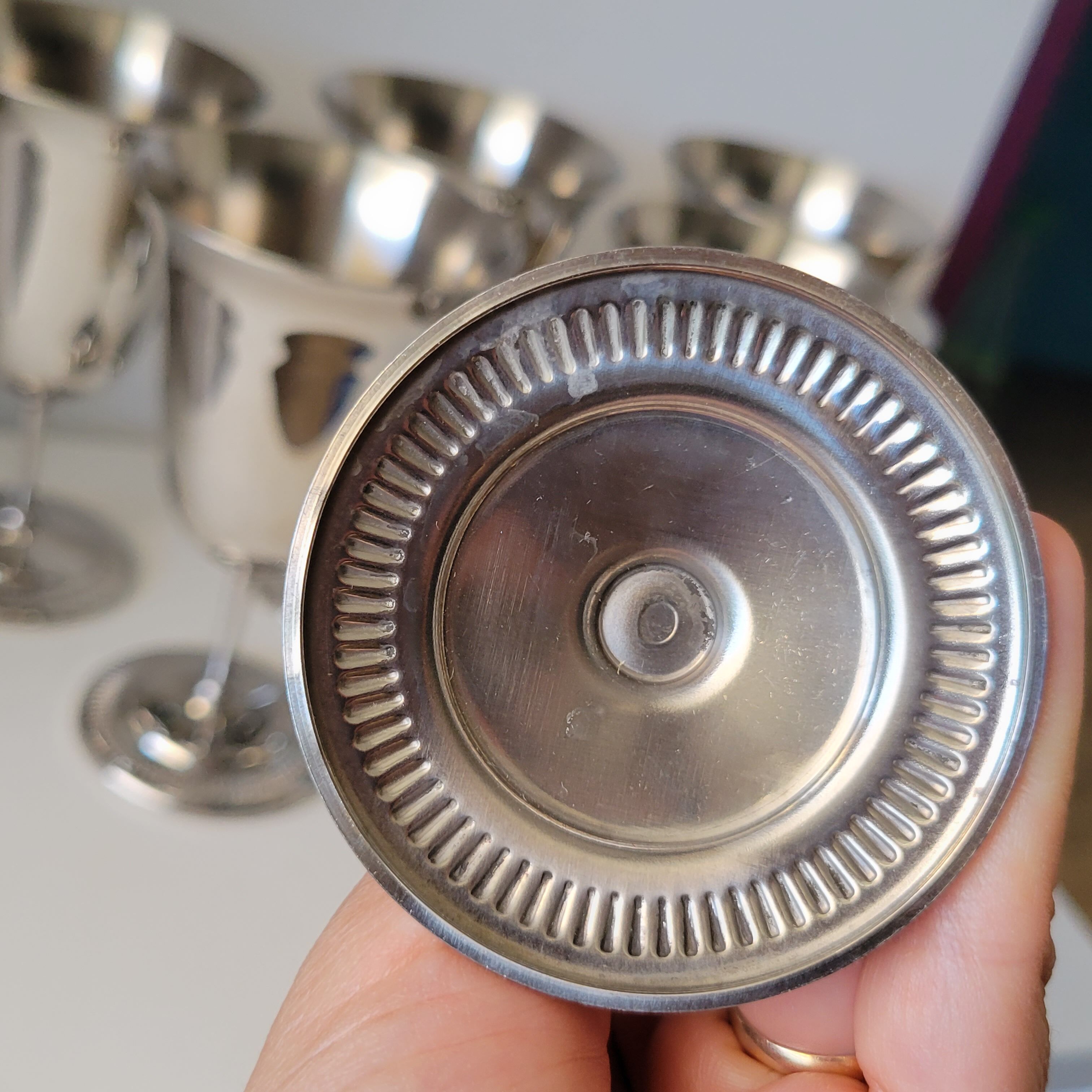 6 silver metal wine cups