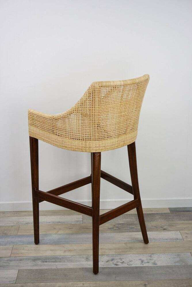 Wooden and rattan bar stool, France