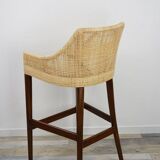 Wooden and rattan bar stool, France