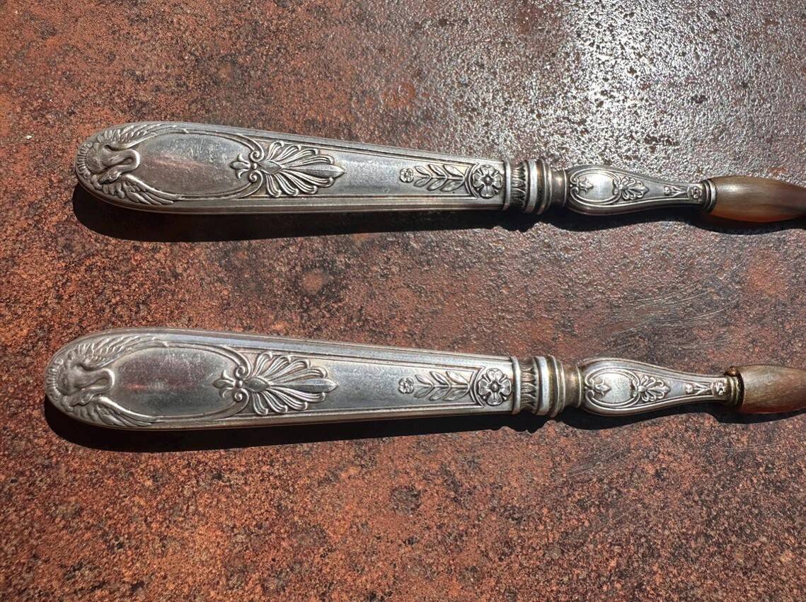 open to Salad Old in Horn and Silver-Plated Metal lined Swan Decor