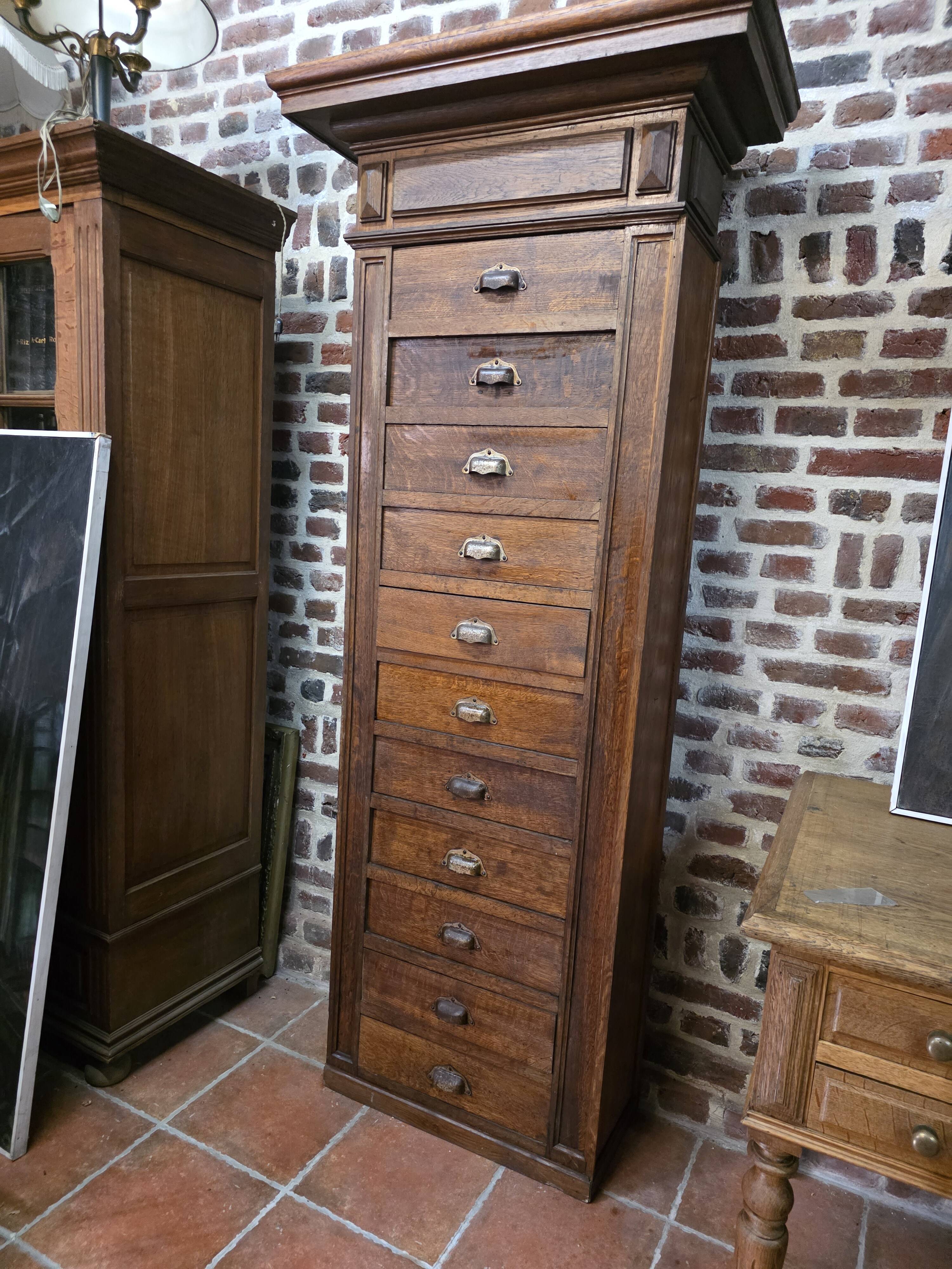 11-drawer solid oak craft cabinet