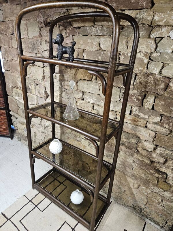 Ensemble 1970 vintage bambou vitrine plus étagère