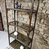 Set 1970 vintage bamboo display case plus shelf