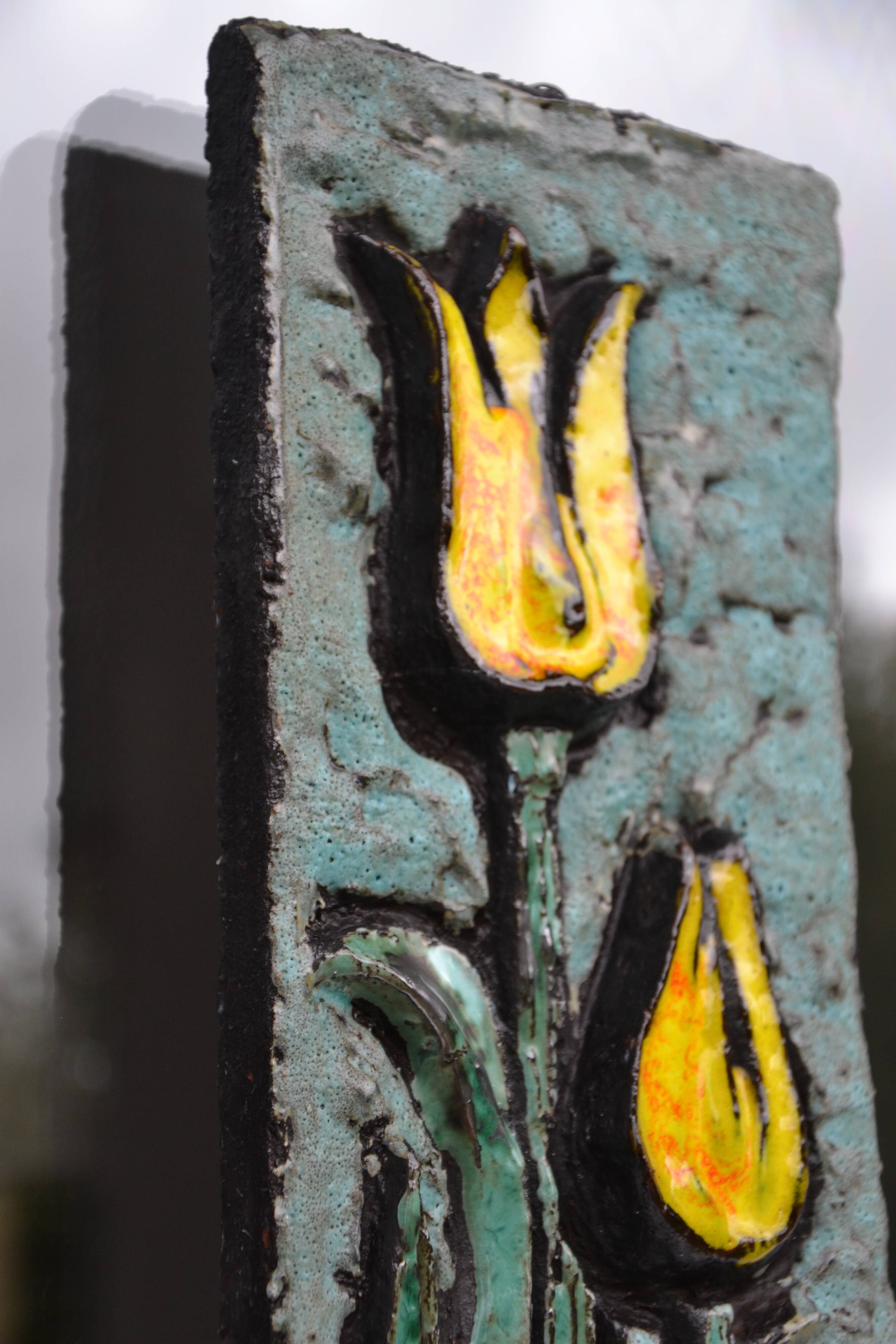 Plaque en céramique décor floral Ruscha