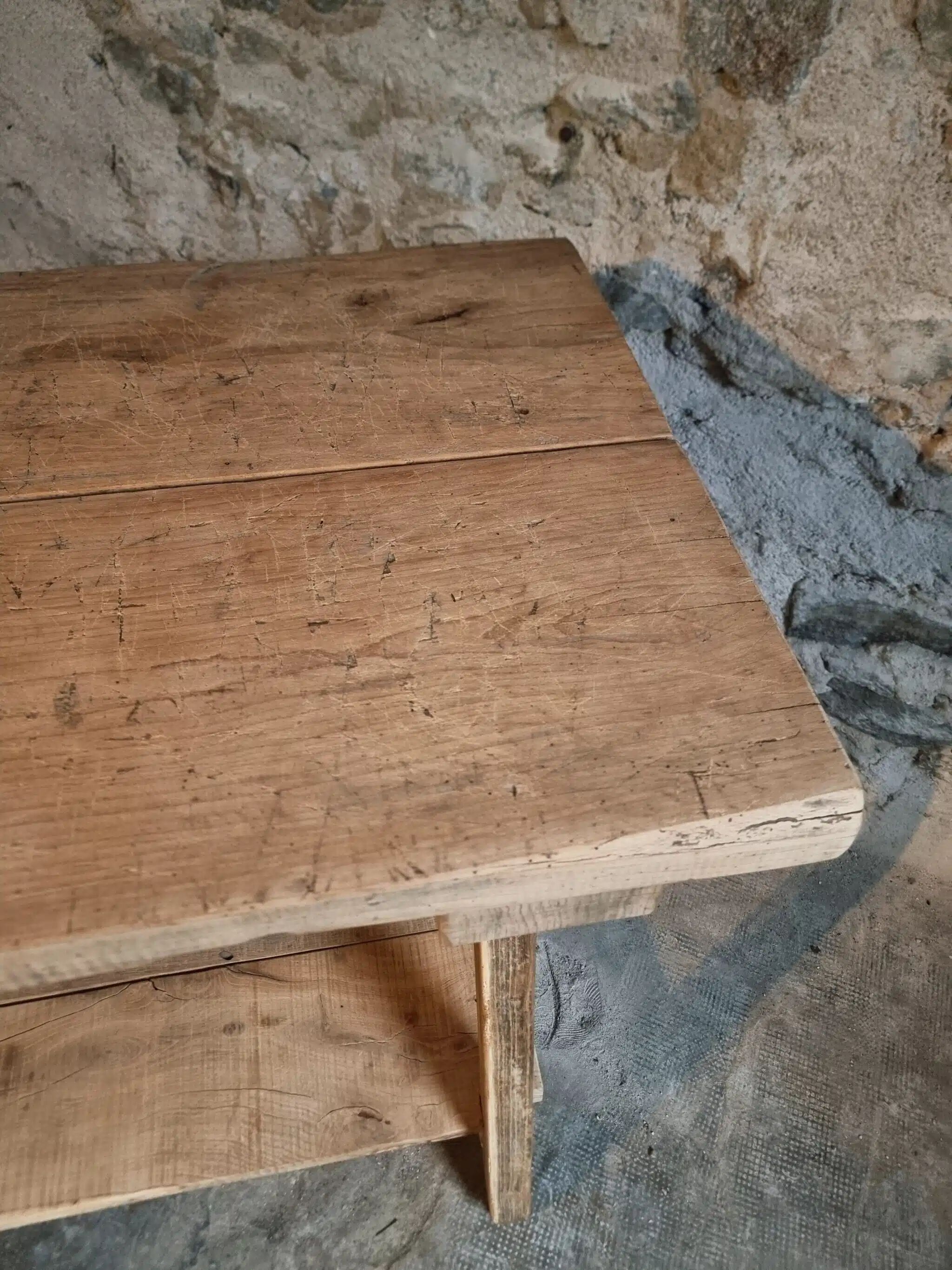 Old French work table / kitchen island / console, beech and chestnut, circa 1930–1950