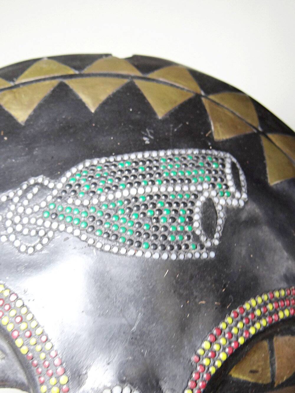 African moon mask, Luba/Baluba, DR Congo, carved wood, beads.