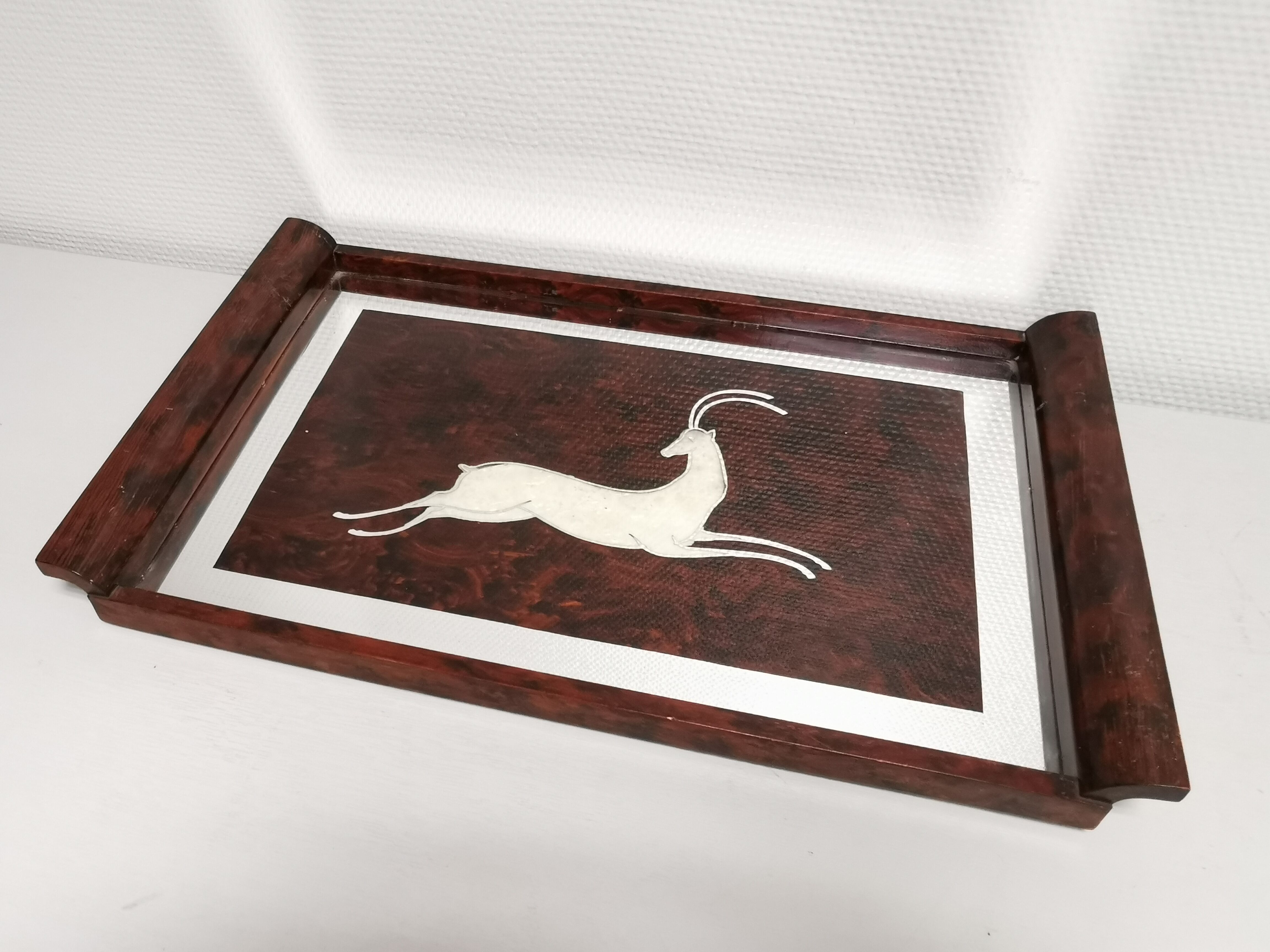 Plateau design art déco décor de gazelle bois et miroir