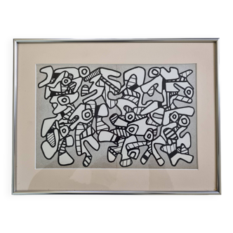 Sérigraphie d'après Jean Dubuffet encadrée sous verre 41 cm par 31 cm