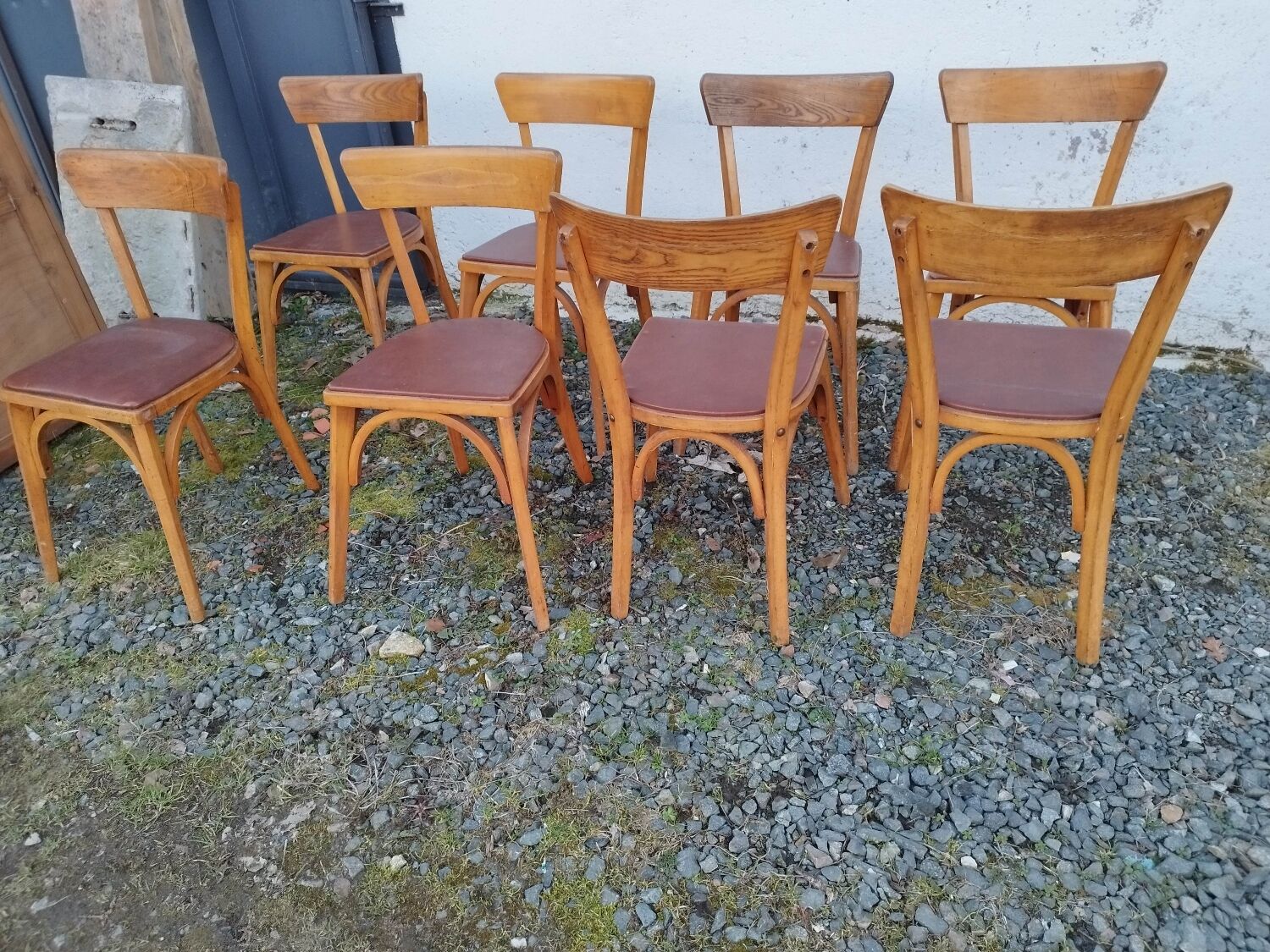 Set of  8 chairs bistro bar kitchen wood