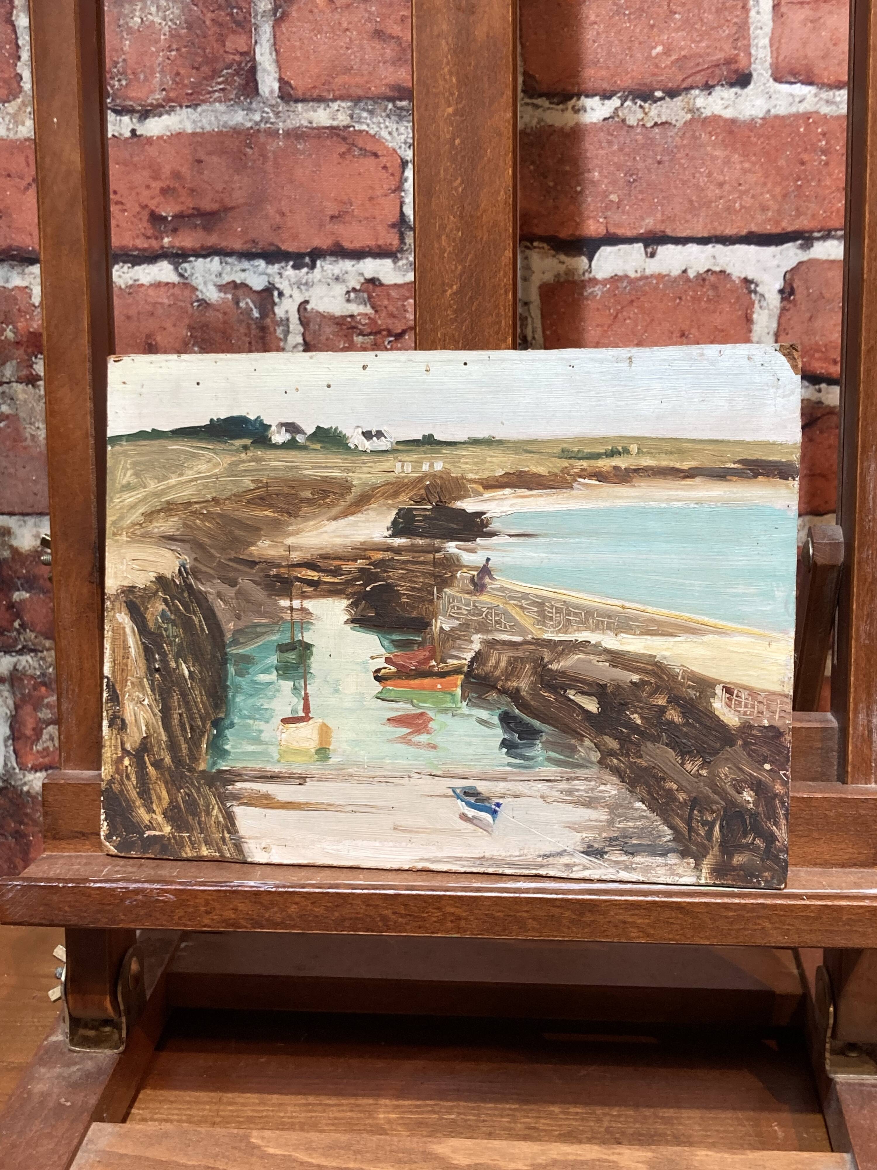 Oil on wood of a seaport signed B. Ny