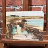 Oil on wood of a seaport signed B. Ny