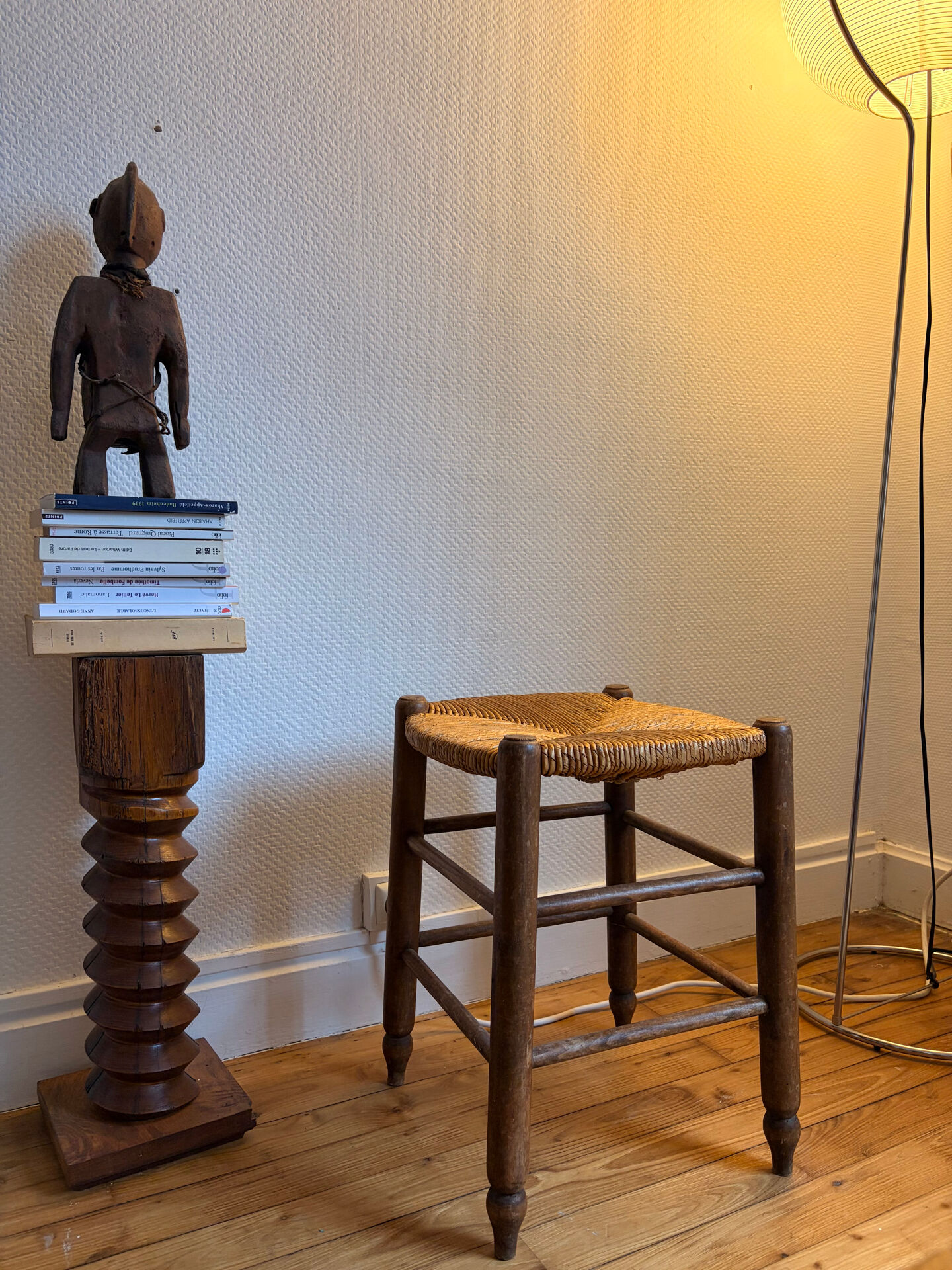 Straw seat wooden stool