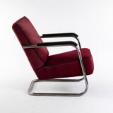 1930s Bauhaus cantilever armchair, upholstered in purple-red