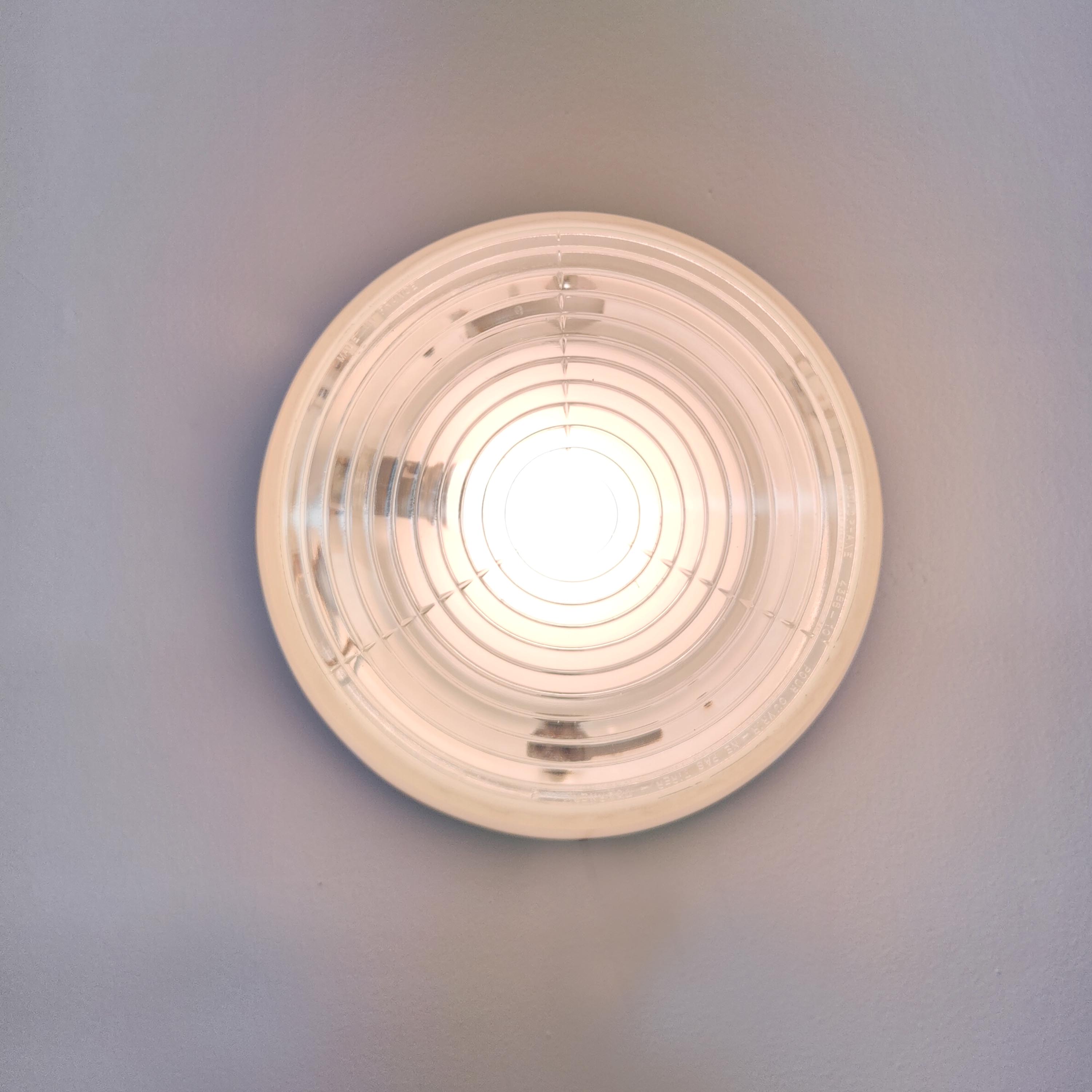 Ceiling lamp or wall lamp Holophane white opaline glass 1970 diameter 30cm