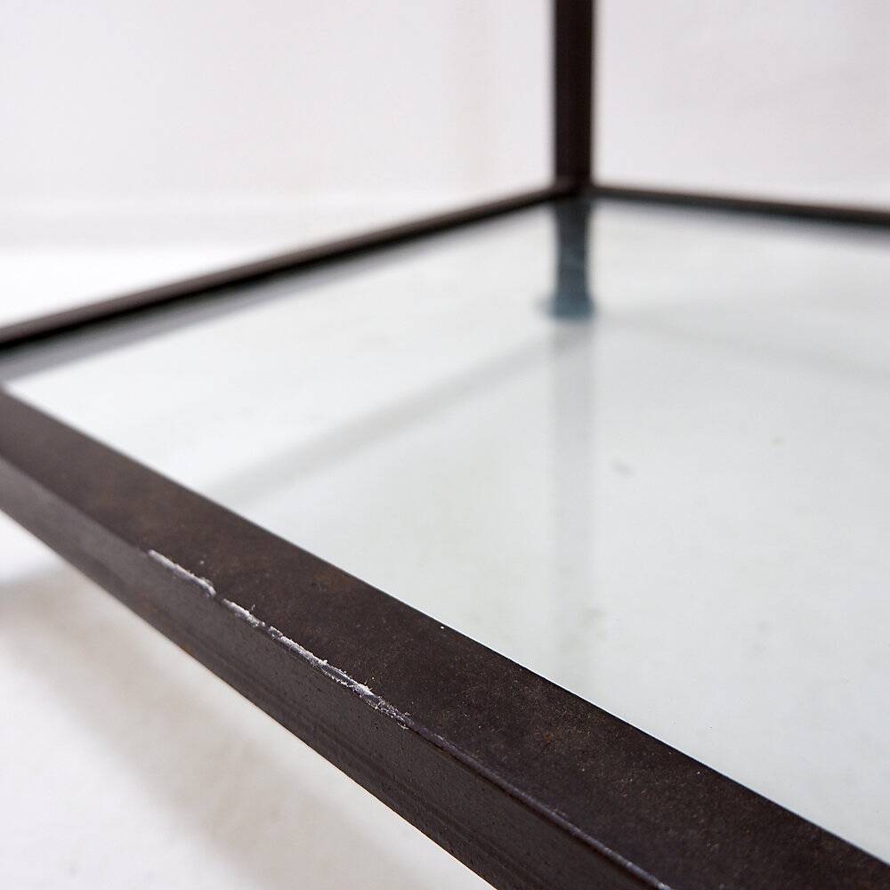 Pair of vintage pagoda-style shelves in black metal