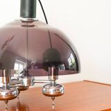 Three-branched chandelier in smoked plexi and chrome, Space Age, 1970