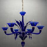 Vintage Blue and White Murano Chandelier, Italy, 1980s