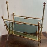 Brass magazine rack and blue-tinted glasses, 1950s.