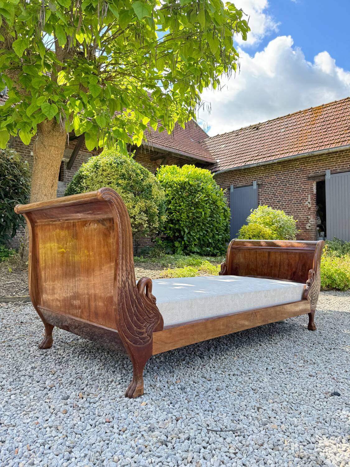 Bench, Rest Bed In Mahogany With Swan Neck Empire Style XIX Eme Century
